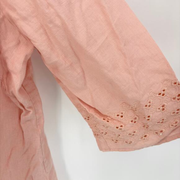 Edward Linen Tunic Top Blouse Shirt Plus Size 2X Pink Eyelet 3/4 Sleeve Button - Picture 4 of 7